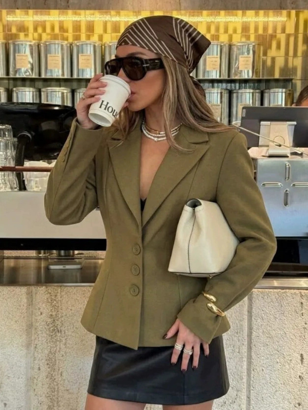 Zara Green Notch Lapel Short Blazer Fall Commute with Waist Definition